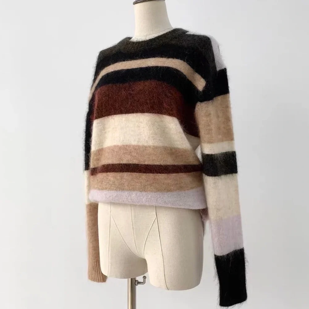 🍁ACNE STUDIOS Green and Red Kalbah Mohair Striped Sweater - Picture 11 of 16